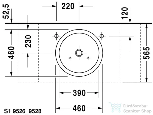 Duravit STARCK 1 46 cm-es ráültethető mosdó csaplyuk és túlfolyó nélkül 0445460000