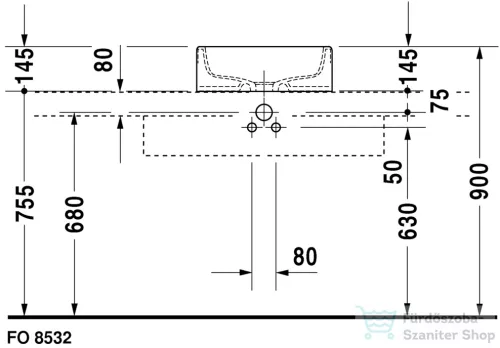 Duravit STARCK 1 46 cm-es ráültethető mosdó csaplyuk és túlfolyó nélkül 0445460000