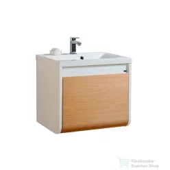   PinoArt VENUS T60 60 cm-es 1 fiókos alsószekrény, matt fehér műmárvány mosdóval tölgy/fényes fehér