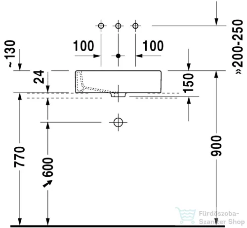 Duravit VERO 50x38 cm-es ráültethető mosdó csaplyuk és túlfolyó nélkül,Wondergliss bevonattal,04555000001