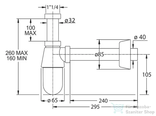 Sapho BONOMINI THERMOTRAP mosdó szifon 1'1/4 átmérő 32mm, króm (0570OT25K7 helyett) 0570EC25K7