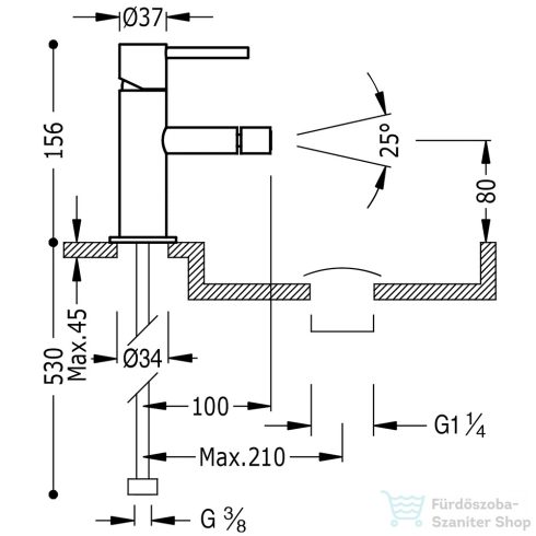TRES Study Exclusive bidé csaptelep leeresztő nélkül steel 06212001AC