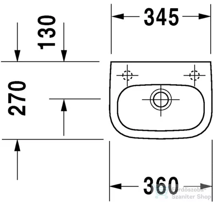Duravit D-Code 36x27 cm kézmosó, jobb csaplyukas 07053600082 ( 070536 )