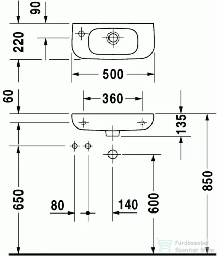 Duravit D-Code 50x22 cm kézmosó csaplyuk bal oldalon 07065000092 ( 070650 )