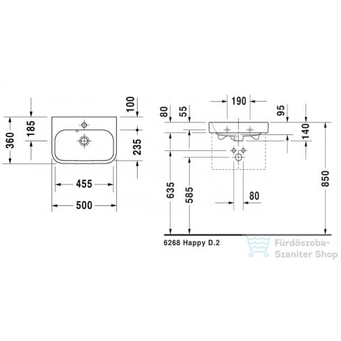Duravit HAPPY D.2 50x36 cm-es bútorral aláépíthető mosdó Wondergliss bevonattal,07105000001