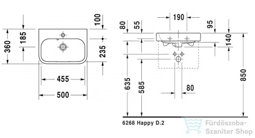 Duravit HAPPY D.2 50x36 cm-es bútorral aláépíthető mosdó,0710500000