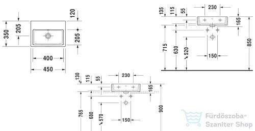 Duravit VERO AIR 450x350 mm-es bútorral aláépíthető mosdó csaplyuk nélkül,Wondergliss bevonattal,07244500601