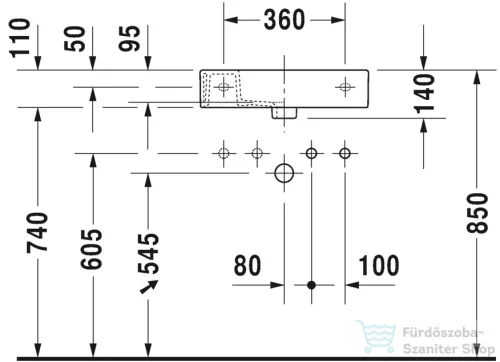Duravit VERO AIR 500x250 mm-es bútorral aláépíthető mosdó jobb oldali csaplyukkal,0724500008