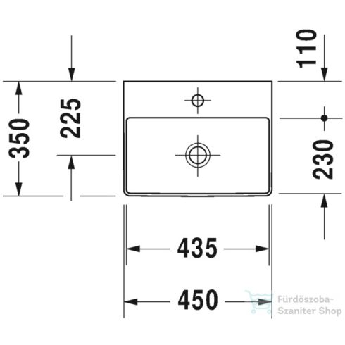 Duravit DURASQUARE 45x35 cm-es csiszolt kézmosó Wondergliss bevonattal,07324500711