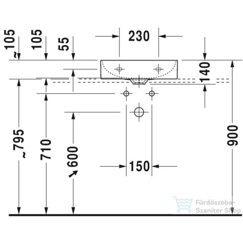 Duravit DURASQUARE 45x35 cm-es csiszolt kézmosó Wondergliss bevonattal,07324500711