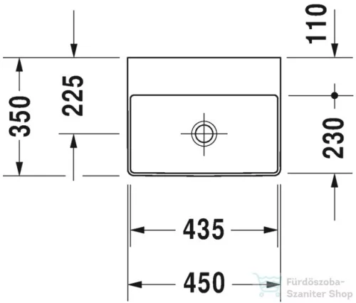 Duravit DURASQUARE 45x35 cm-es csiszolt kézmosó csaplyuk nélkül,0732450079