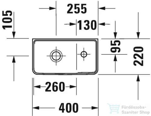 Duravit D-NEO 40x22 cm-es túlfolyó nélküli kézmosó jobb oldlai csaplyukkal,rögzítőkészlettel,fehér 0739400041