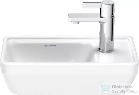 Duravit D-NEO 40x22 cm-es túlfolyó nélküli kézmosó jobb oldlai csaplyukkal,rögzítőkészlettel,fehér 0739400041