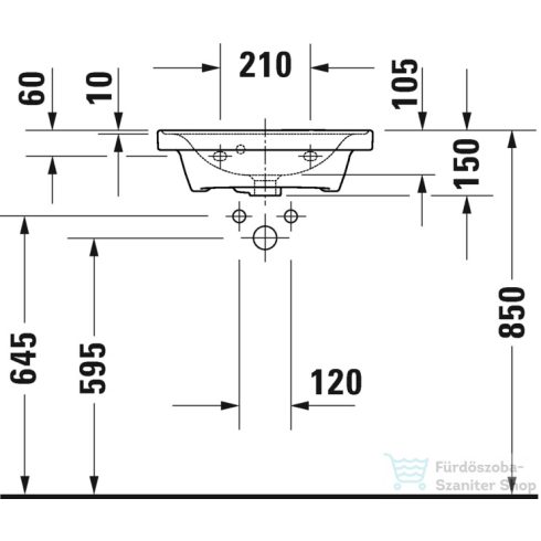 Duravit D-NEO 500x400 mm-es bútorral aláépíthető kézmosó csaplyuk nélkül, fehér 0742500060