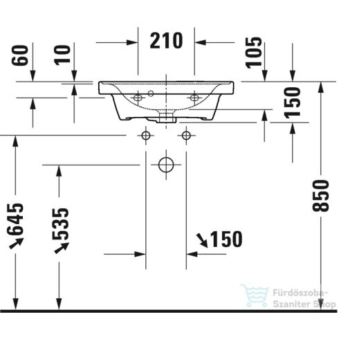 Duravit D-NEO 500x400 mm-es bútorral aláépíthető kézmosó csaplyuk nélkül, fehér 0742500060