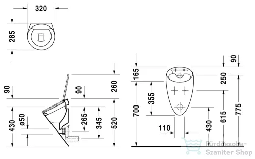 Duravit Starck1 piszoár (piszoártető szerelési lehetőség) 0835320000  ( 083532 )