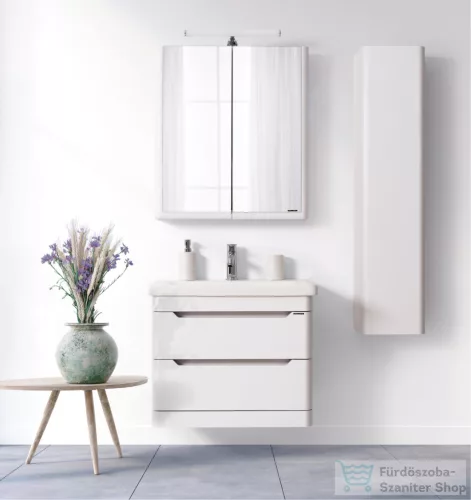 PinoArt  SOFT 65 FEHÉR Selyemfényű , Függesztett alsószekrény kerámiamosdóval, készreszerelt , fóliázott,  soft-close rendszerű  fiókos fürdőszobabútor,  Szifonkivágással (65*54*45,5 cm) 0840/13065