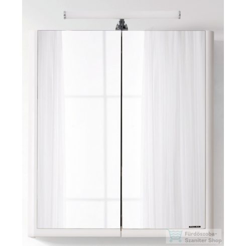 PinoArt Soft 80 FEHÉR Selyemfényű Készreszerelt Fóliázott Polcozott Tükrösszekrény LED Világítással , belső konektorral,vilagításkapcsolóval (80*78,3*22,6 cm)  0847