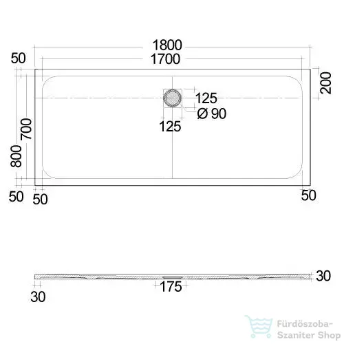 Kludi TERRA 180x80 cm-es RAKSOLID zuhanytálca szifon nélkül, matt világosszürke 08DW21O2