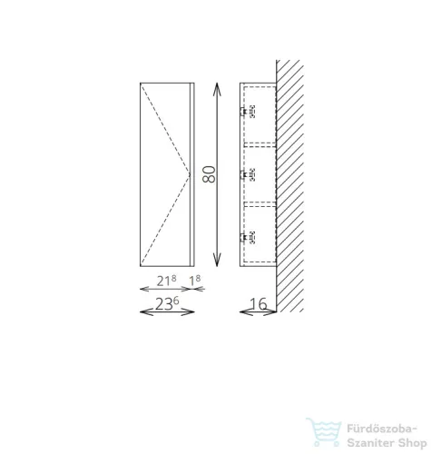 TBoss Jana F80 1 ajtós kiegészítő szekrény, push open jobbos nyitással 091230102