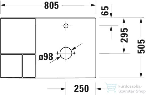 Duravit AURENA 80x50 cm kerámia mosdópult mosdóval, Durashield bevonattal, bal oldali pulttal, fényes fekete 099380AB00