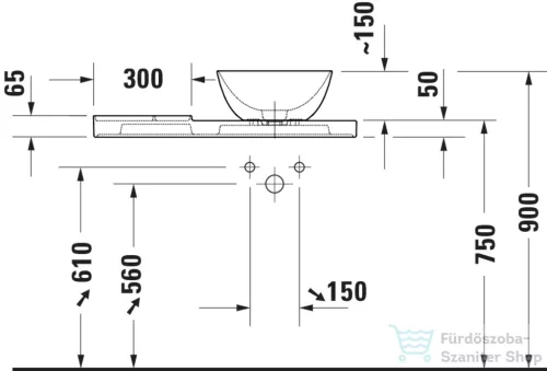 Duravit AURENA 80x50 cm kerámia mosdópult mosdóval, Durashield bevonattal, bal oldali pulttal, matt fehér 099380AC00