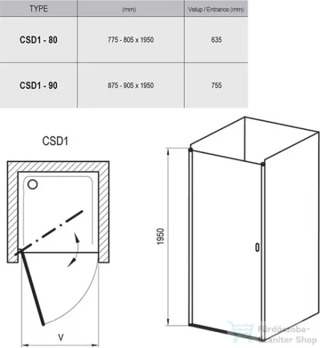 Ravak CHROME CSD1-90 90 cm-es zuhanyajtó,fényes alumínium+transparent 0QV70C00Z1