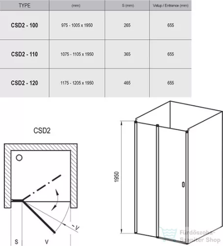 Ravak CHROME CSD2-110 110 cm-es nyílóajtó fix résszel,Szatén+Transparent 0QVDCU00Z1
