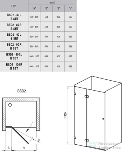 Ravak BRILLIANT BSD2-90 A-Bal 90 cm-es nyílóajtó zsanérok és merevítő (B-SET) nélkül,Króm+Transparent 0UL7AA00Z1