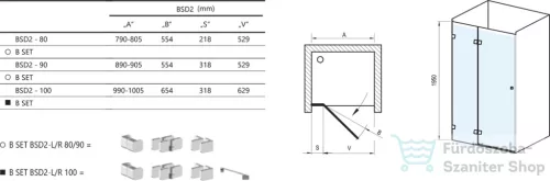 Ravak Brilliant BSD2 90 A 90 cm-es jobbos zuhanyajtó,króm/transparent 0UP7AA00Z1SET