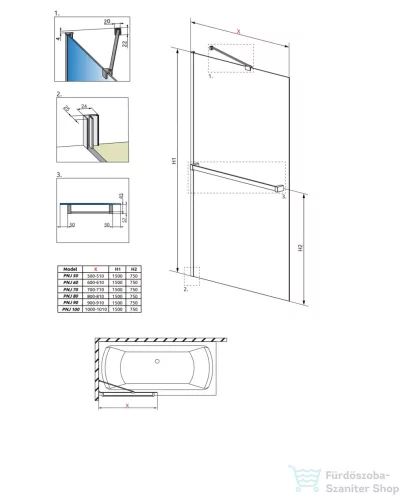 Radaway Idea PNJ II 50 kádparaván törölközőtartóval, króm 10001050-01-01W