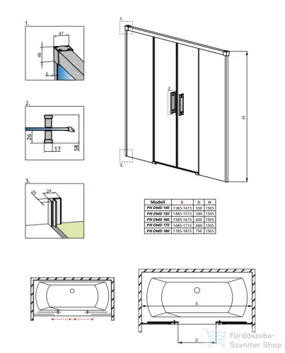 Radaway Idea Black PN DWD 140 kádparaván fekete 10004140-54-01