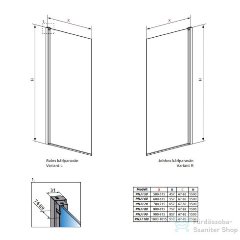 Radaway Nes Black PNJ I 80 kádparaván fekete balos 10011080-54-01L