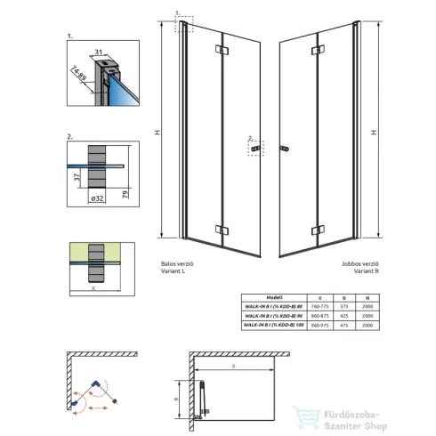 Radaway Nes Walk-in KDD-B 80 zuhanyfal, króm profil, jobbos 10024080-01-01R