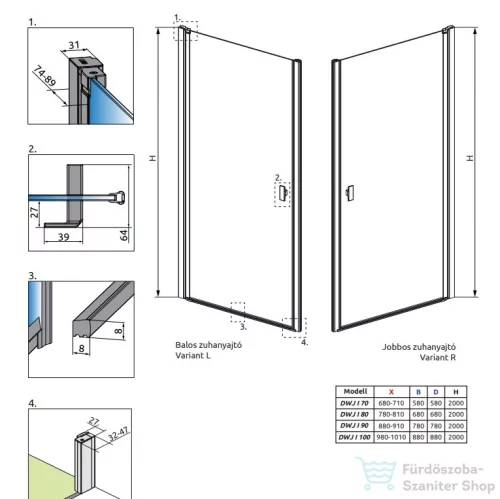Radaway Nes Black DWJ I 100 zuhanyajtó fekete balos 10026100-54-01L