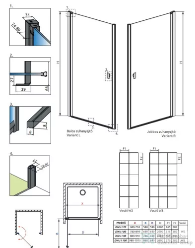 Radaway Nes Black DWJ I Factory 100 zuhanyajtó fekete balos 10026100-54-55L