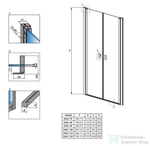 Radaway Nes Black DWD I 90 zuhanyajtó fekete 10027090-54-01