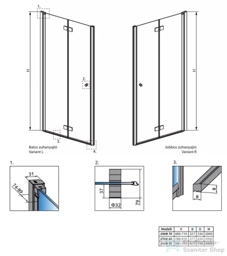 Radaway Nes Black DWB 80 zuhanyajtó fekete balos 10029080-54-01L