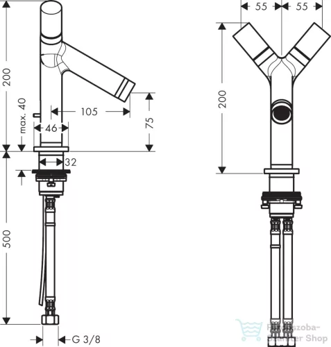 Hansgrohe AXOR STARCK 80 kétkaros mosdó csaptelep automata leeresztővel, polírozott fekete króm 10030330