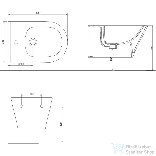 Sapho AVVA fali bidé, 35,5x53cm (100324)