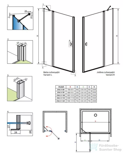 Radaway Nes Black DWJ-II 120 zuhanyajtó, matt fekete profil, jobbos 10036120-54-01R