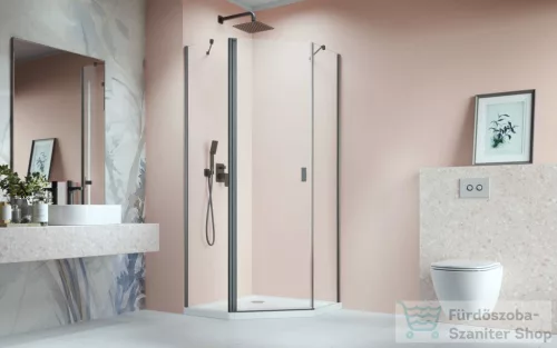 Radaway Nes PTJ 90x90B szögletes zuhanykabin, balos, szálcsiszolt fegyvermetál 10052000-92-01L+10052900-92-01