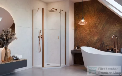 Radaway Nes PTJ 100x100B szögletes zuhanykabin, balos, szálcsiszolt réz 10052000-93-01L+10052100-93-01