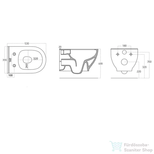 Sapho BRILLA RIMLESS fali WC beépített bidézuhannyal, 36,5x53cm (100612)