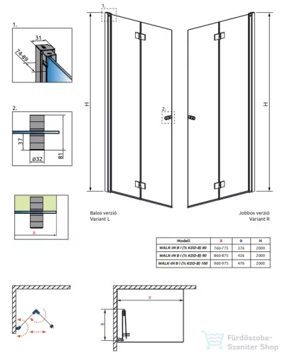Radaway Nes 8 Walk-in KDD-B 90 zuhanyfal, króm profil, jobbos 10074090-01-01R