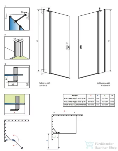 Radaway Nes 8 Black Walk-in KDD-II 80 zuhanyfal, matt fekete profil, jobbos 10085080-54-01R