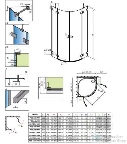 Radaway Essenza Pro PDD 80x80 íves zuhanykabin,  fekete 10095080-54-01L_10095080-54-01R