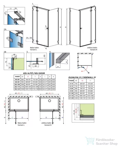 Radaway Essenza Pro KDJ 120B zuhanykabin balos ajtó része, szálcsiszolt fegyvermetál 10097120-92-01L