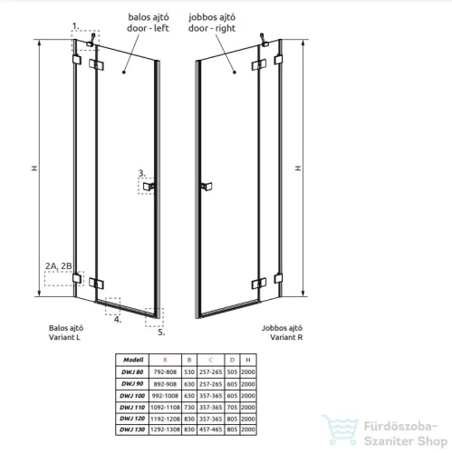 Radaway Essenza Pro Gold DWJ 80 zuhanyajtó arany balos 10099080-09-01L