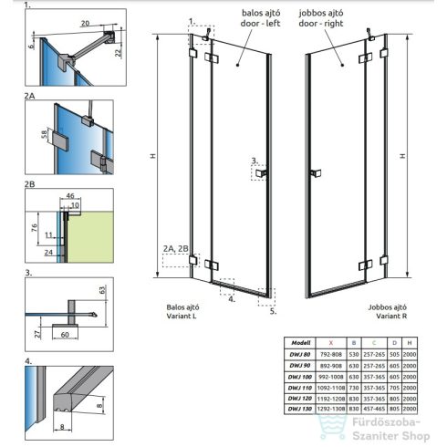 Radaway Essenza Pro DWJ 100 zuhanyajtó, szálcsiszolt arany, balos 10099100-99-01L